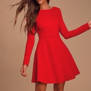 Lulu’s red skater dress with long sleeves